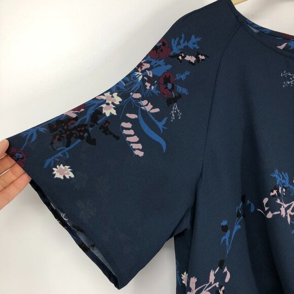 Monk & Lou Navy Blue  Floral Gathered Twist Short Sleeve Dess Size Small - Picture 7 of 16